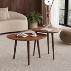 Small Oval Coffee Tables Set, Acacia Wood Nesting Tables（25.6"x17.7"+17.7"x13.4" - Image 7