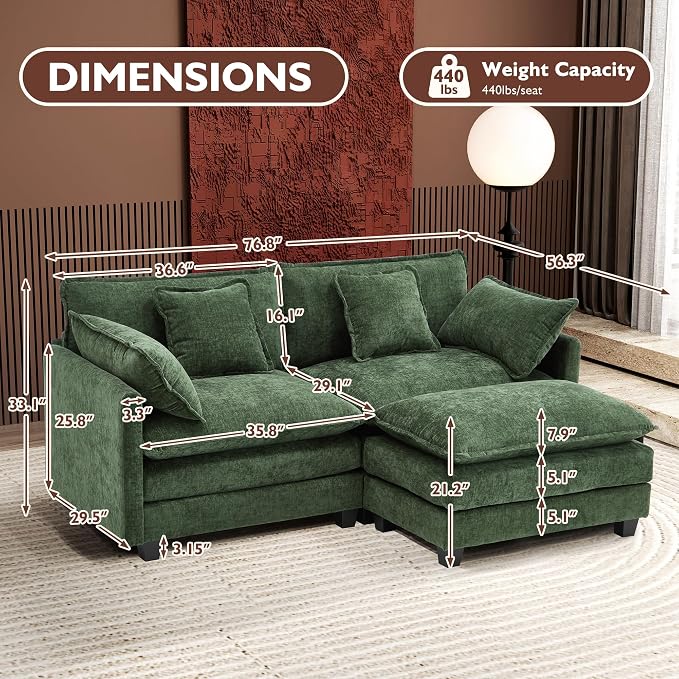 Ihanherry 77" L Shaped Modern Sofa Modular Sectional Cloud Couch - Image 2