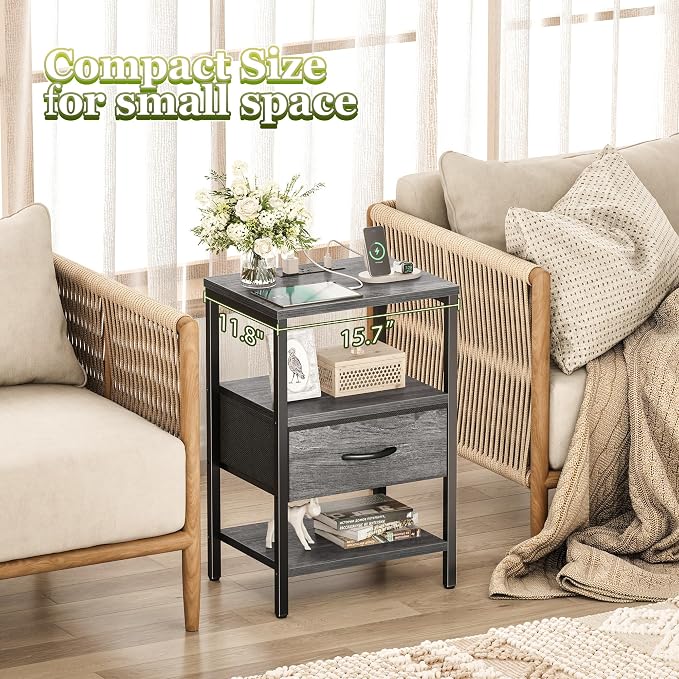 SUPERJARE Nightstand with Charging Station, Bed Side Table with Adjustable - Image 8