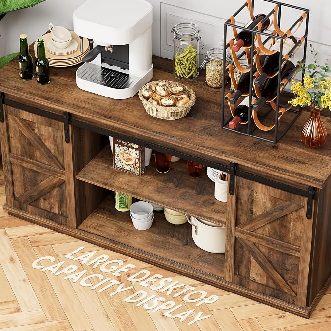 Shahoo Farmhouse Sideboard Buffet Cabinet, Coffee Bar Storage - Image 4