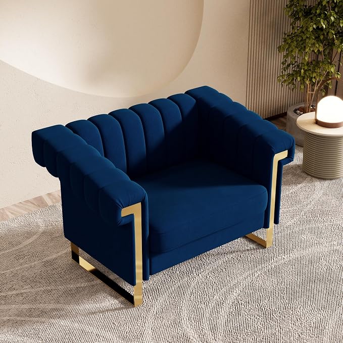 Mid-Century Modern Blue Velvet Single Sofa - Image 3