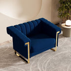 Mid-Century Modern Blue Velvet Single Sofa - Image 3