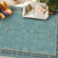 Large Boho 8x12 Teal Green Washable Living Room Rug by HazoHaus