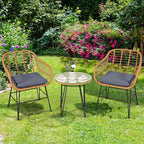 Tangkula 3 Pieces Patio Bistro Set, Rattan Conversation Set - Image 4