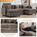111'' Sectional Cloud Deep Seat Couch, Oversized Chenille U Shaped Sectional - Image 3