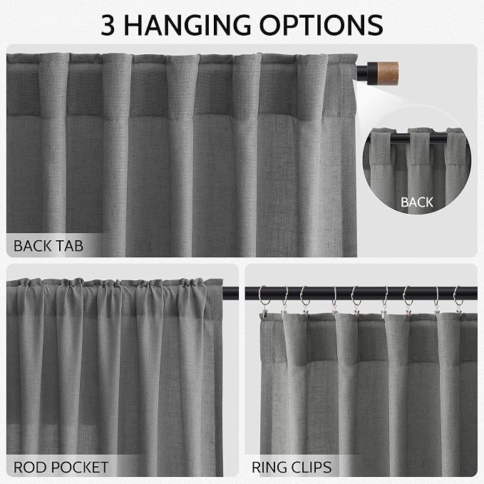 Blazer Grey Curtain Linen Blend Light Filtering Back Tab Curtains 96 Inches Long - Image 3