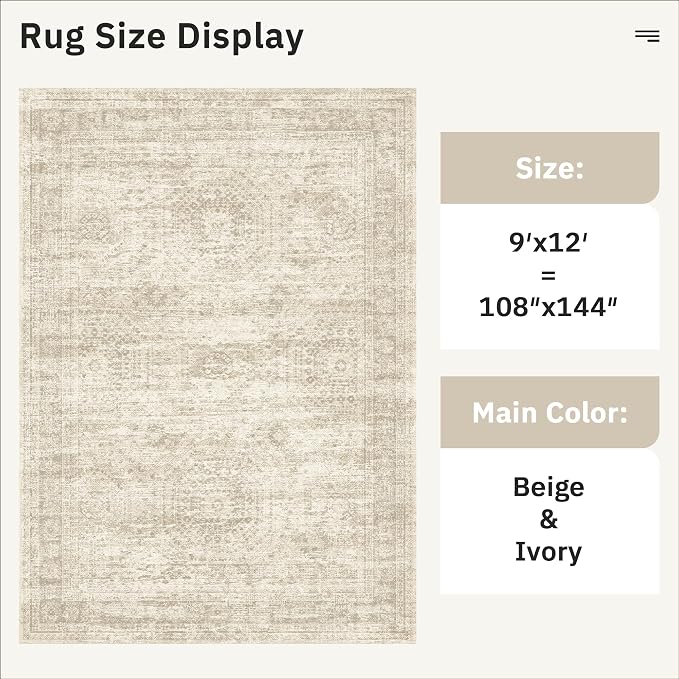 Soalmost 9x12 Area Rugs for Living Room Washable Rug Non-Slip Beige | Large - Image 4