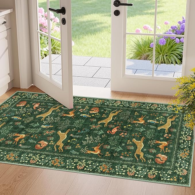 DUKINO 2x4 Rug for Entryway, Animal Washable Runner Rug for Kitchen, Low Pile by DUKINO