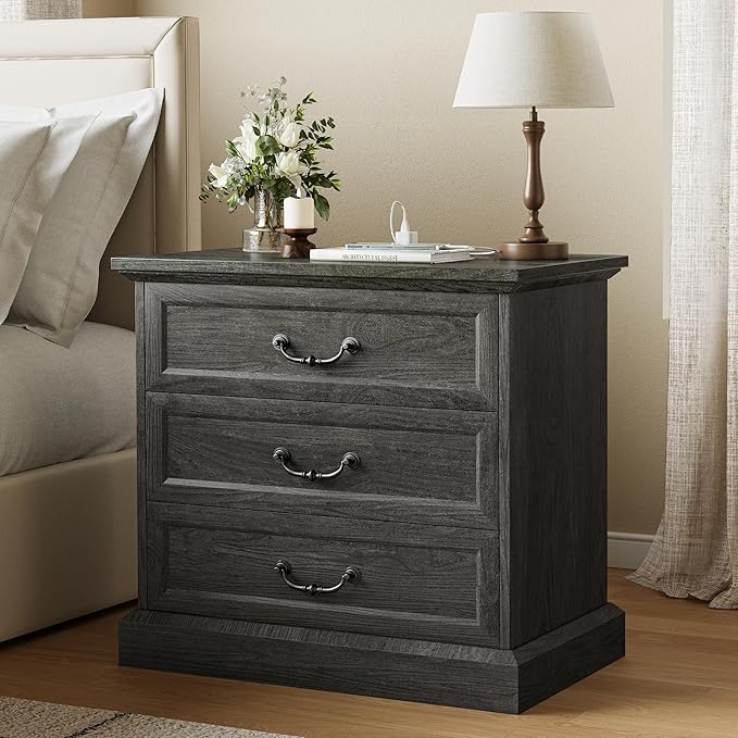 Huuger Nightstand with Charging Station, 3 Drawer Night Stand, 22 Inch Wider by Huuger