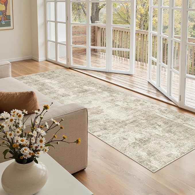 Soalmost Abstratc Runner Rug 2x5 Washable Kitchen Entry Runners Beige/Gray | by Soalmost