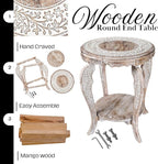 Farmhouse Round Accent End Table, Rustic Side Table Nightstands - Image 4