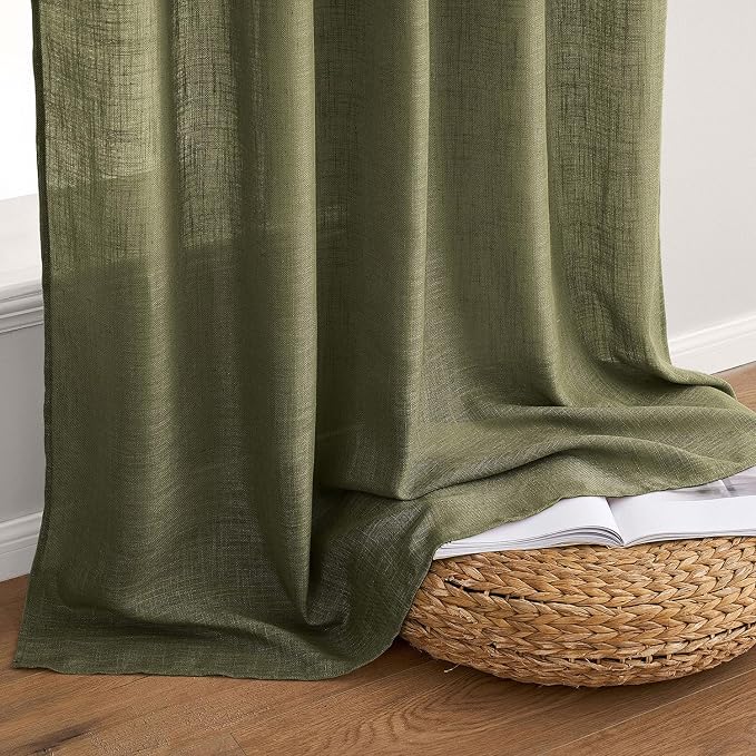 MIULEE Light Olive Green Linen Curtains 52x72 Inch Long 2 Panel - Image 7