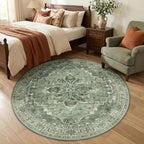 RELEANY Washable Area Rug, Round 5ft, Water Repellent, Pet Friendly, Vintage - Image 2