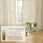 30 Inch Cafe Linen Curtains for Kitchen Window Over Silk 2 Panels | Semi Sheer - Image 4