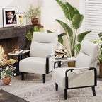 Andeworld Modern Beige Accent Chair Set of 2, PU Leather Upholstered Armchair - Image 7