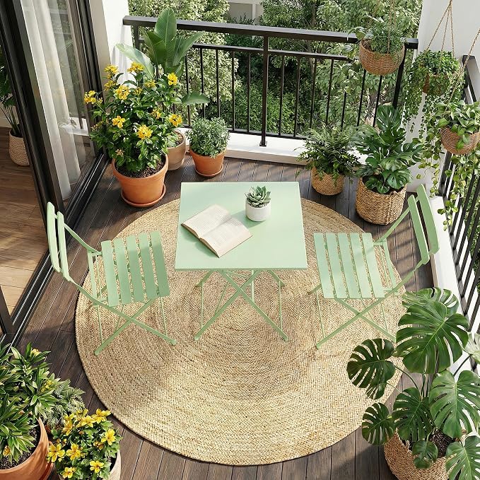 GarveeLife 3 Piece Patio Bistro Set, Folding Patio Bistro Table and Chairs Set - Image 2