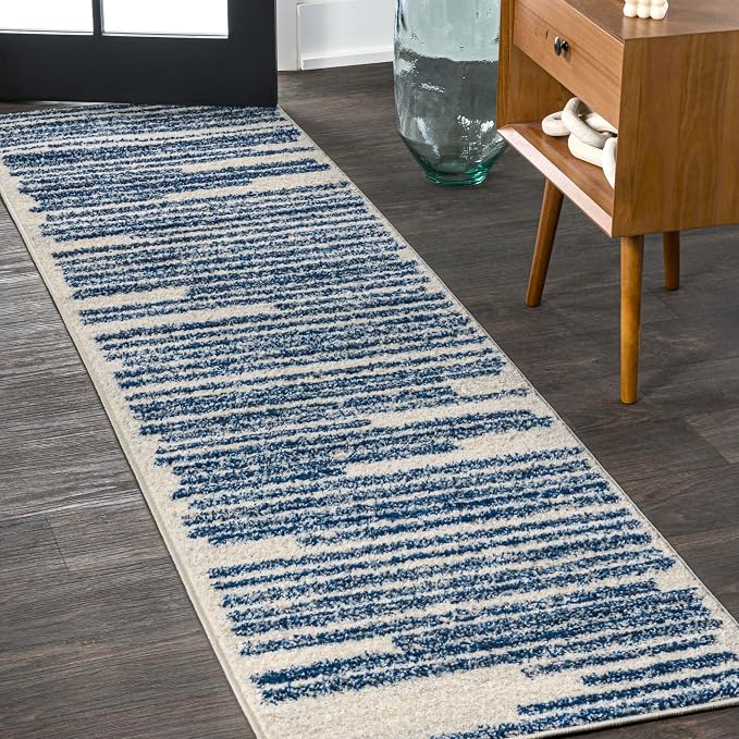 JONATHAN Y Khalil Modern Berber Stripe Cream/Navy Runner Rug, Contemporary by JONATHANY
