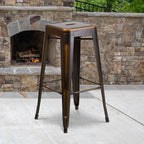Flash Furniture Kai Commercial Grade 30" High Backless Distressed Copper Metal - Image 2