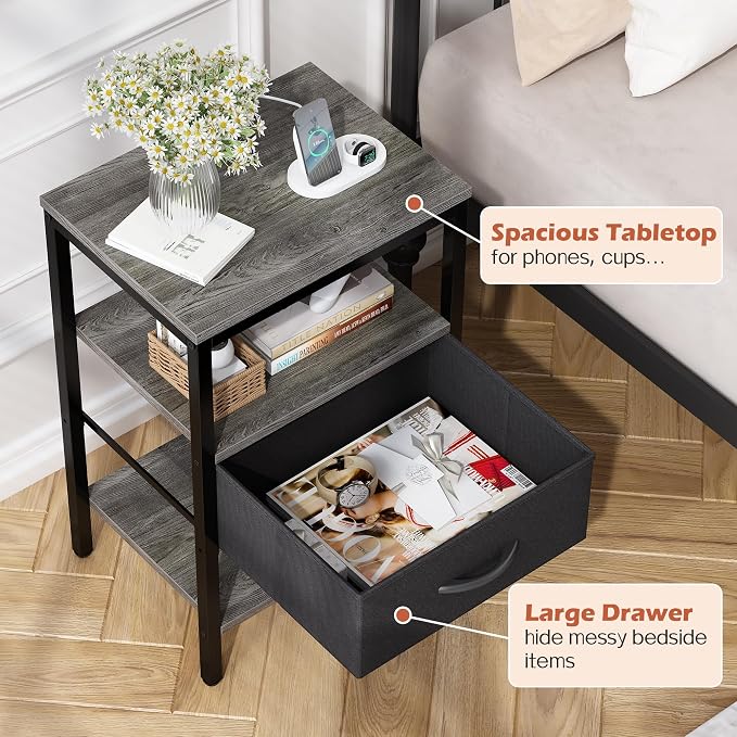 SUPERJARE Nightstand with Charging Station, Bed Side Table with Adjustable - Image 6