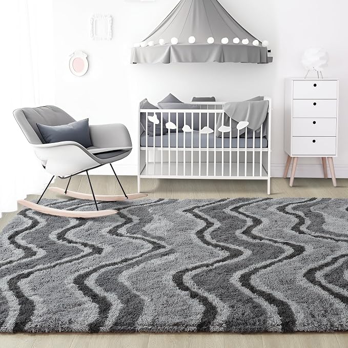4x6 Grey Fluffy Soft Area Rug Non-Slip - Image 7
