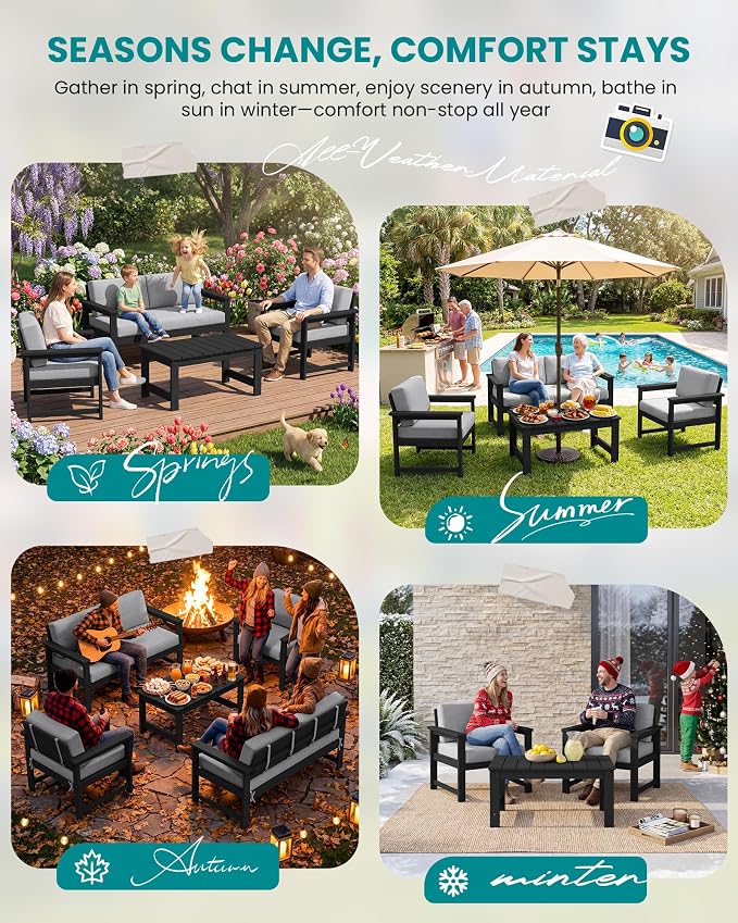 SERWALL 4 Pieces HDPE Outdoor Sofa Set - Image 9