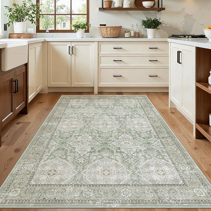 Soalmost 3x5 Rugs, Small Washable Kitchen Entryway Area Rug Green/Brown | - Image 2
