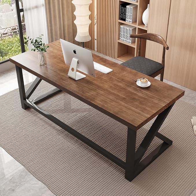 55inch Solid Wood Computer Desk, Large Office Desk Home Simple Modern Long Desk - Image 4