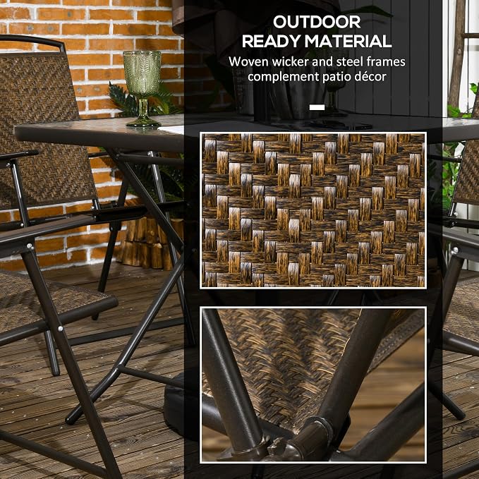 Outsunny 5 Pieces Wicker Patio Dining Set, Foldable Outdoor Table and Chairs - Image 6
