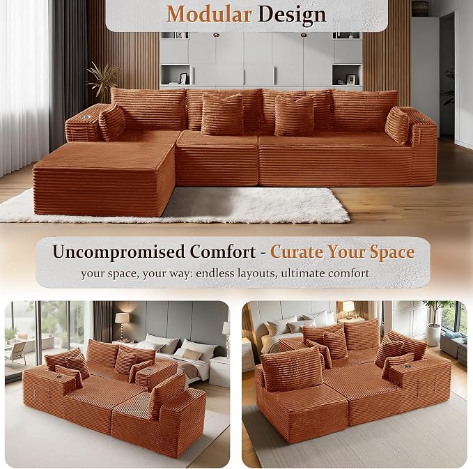 138" Cloud Sectional Couch, Comfort L Shaped Boneless Couch - Image 6