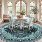 RELEANY Washable Area Rug, Round 8ft, Teal | Non-Slip, Water Repellent - Image 2