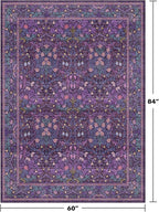 Washable Violet 5x7 Area Rug for Living Room, Vintage Dark Purple Dining Room - Image 2