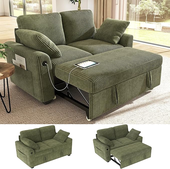 Ihanherry 59-inch Corduroy Convertible Sofa Bed by iHanHerry