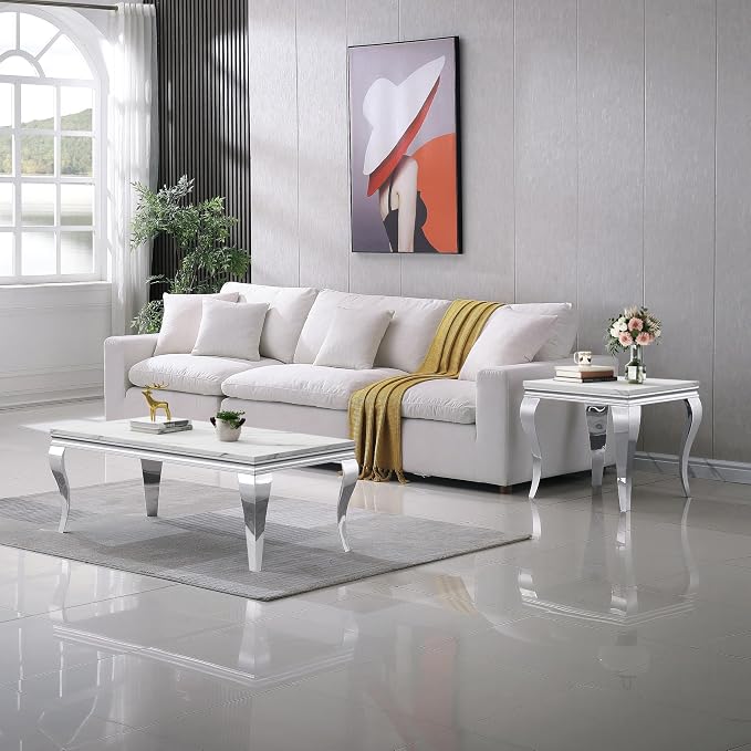 Henf 47" Modern White Faux Marble Coffee Table - Image 5