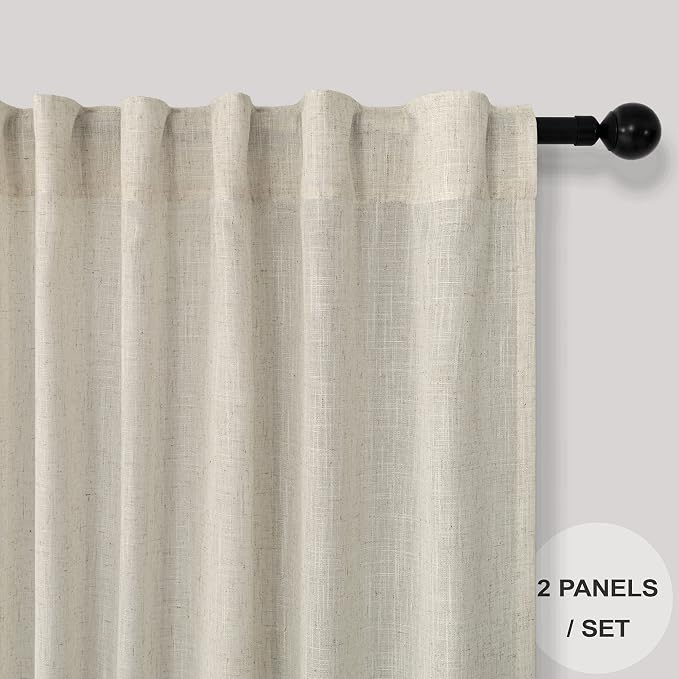 Pitalk Beige Sheer Curtains for Living Room 100 Inches Long 2 Panels Rod Pocket - Image 2
