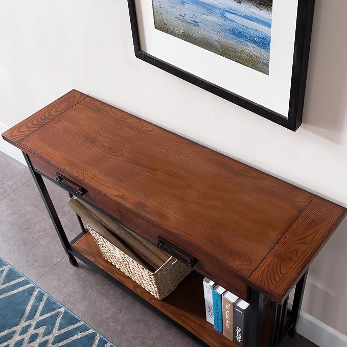 Leick Home 11233 Ironcraft Rustic Two Drawer Hall Console Sofa Table - Image 9