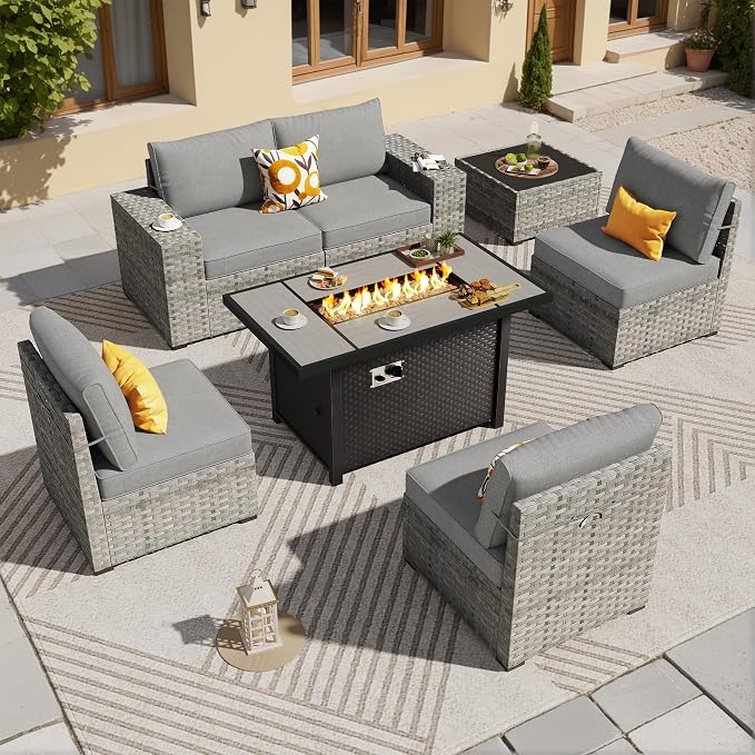 ovios 7 Pieces Patio Furniture Set, Outdoor Wicker Sectional Sofa by OVIOS