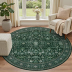 Round Area Rug for Living Room: 6ft Boho Washable Rug Deep Green | Vintage Boho - Image 2