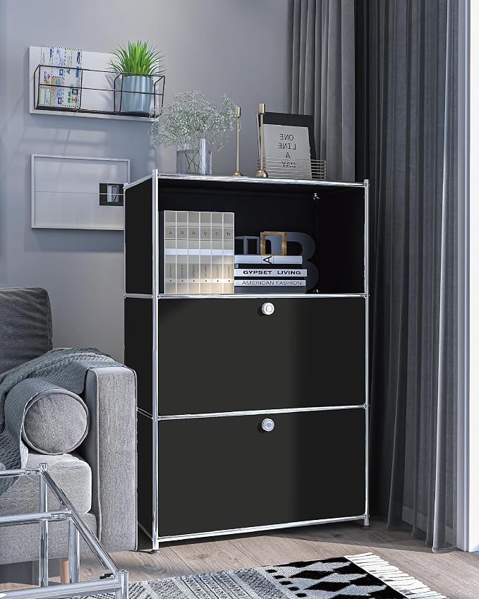 Metal Shelf with 2 Flap Doors, Large Capacity Cabinet, DIY Modern Home - Image 2