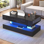 39.4" Large Lift Top Coffee Table, Modern High Glossy LED Coffee Tables - Image 4
