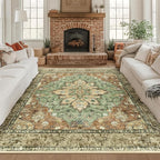 RELEANY Washable Area Rug, Square 8'x8', Brick/Brown/Green | Non-Slip, Water - Image 3