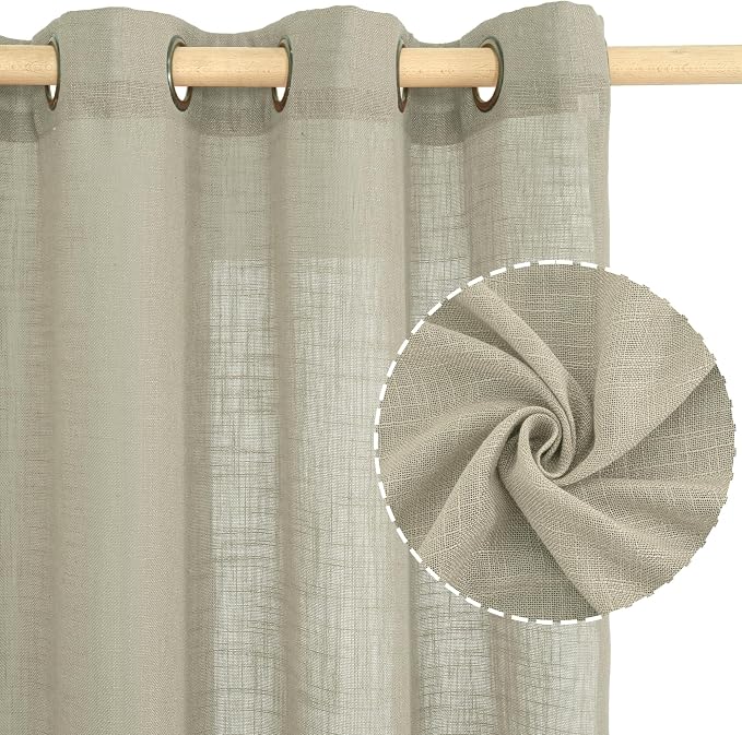 Semi Sheer Linen Curtains 72 Inches Long 2 Panels Set, Light Filtering Rustic - Image 2