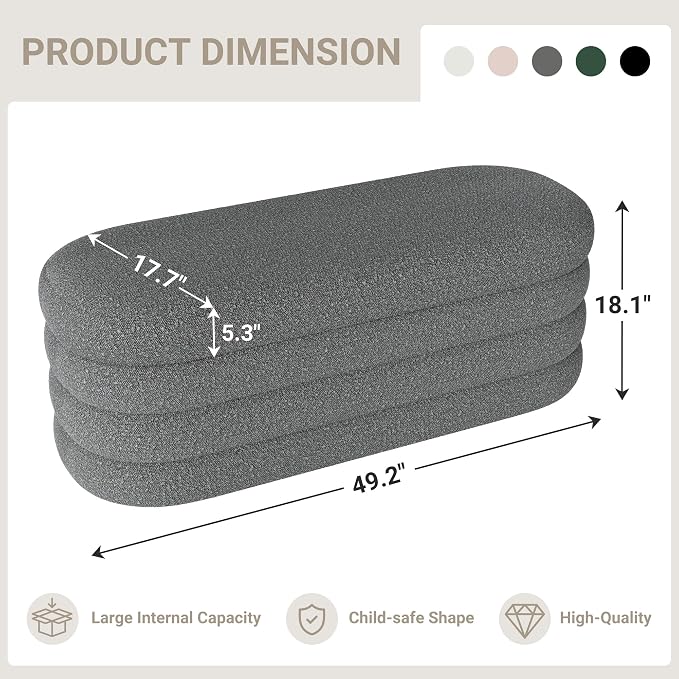 Busaurus Storage Ottoman Bench 49.2 Inch Upholstered Fabric Storage Bench - Image 2