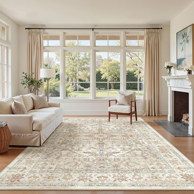 6x9 Area Rugs for Living Room, Large Washable Rug, Dining Room, Low Pile by Zesthome