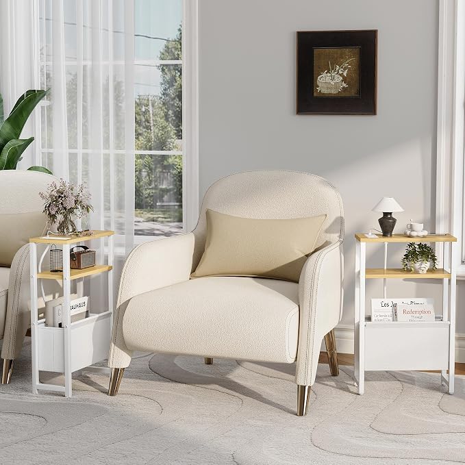 Narrow Side Table with Charging Station Slim End Table Sofa with Magazine Rack - Image 8