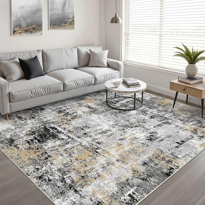 LOONGRUG 7x9 Area Rug Washable Large Neutral Modern Living Room Rugs | Abstract - Image 5