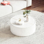 SSLine Round Drum Coffee Table Modern Sintered Stone Top Coffee Table in White - Image 3