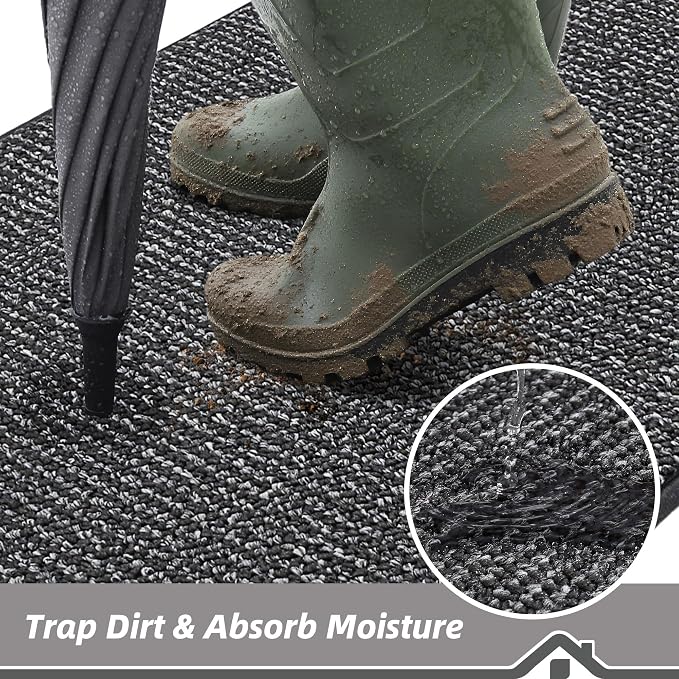 BEQHAUSE Dirt Trapper Door Mat 17" x 30", Non-Slip Doormats, Charcoal | - Image 3