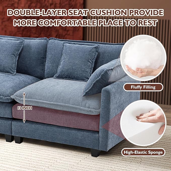 Ihanherry 111.4 Inch 3-Seater Cloud Sofa, Modular Sectional Couch, Modern Deep - Image 4