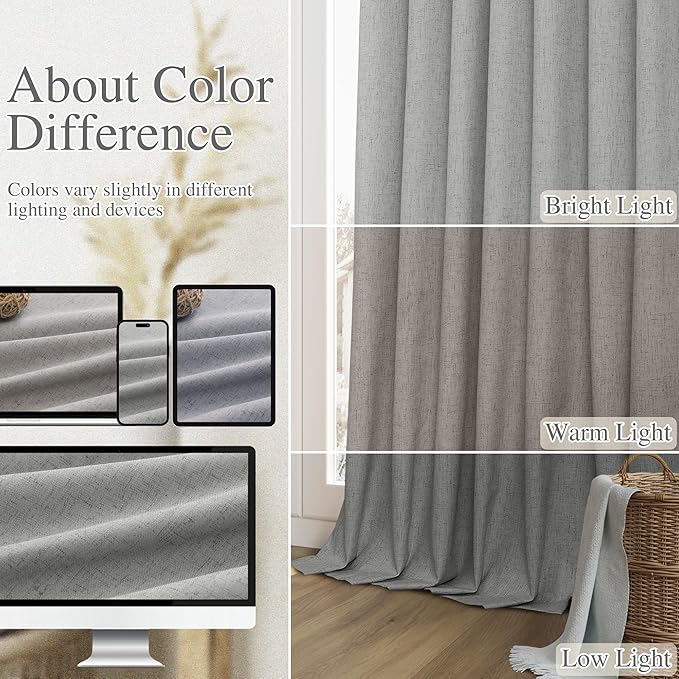 100% Blackout Linen Curtains 80 Inch Length 2 Panels Set - Image 7