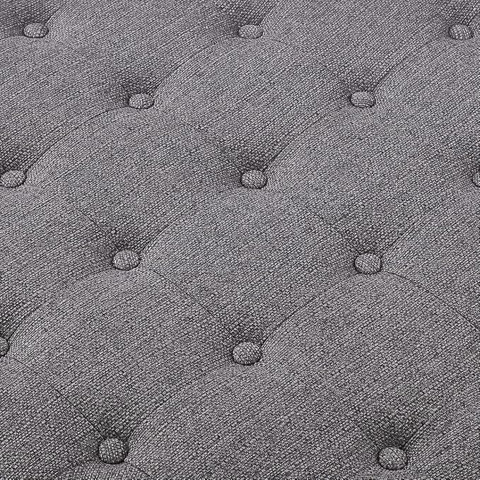 24KF Large Round Upholstered Tufted Linen Ottoman Coffee Table, Large Footrest - Image 5